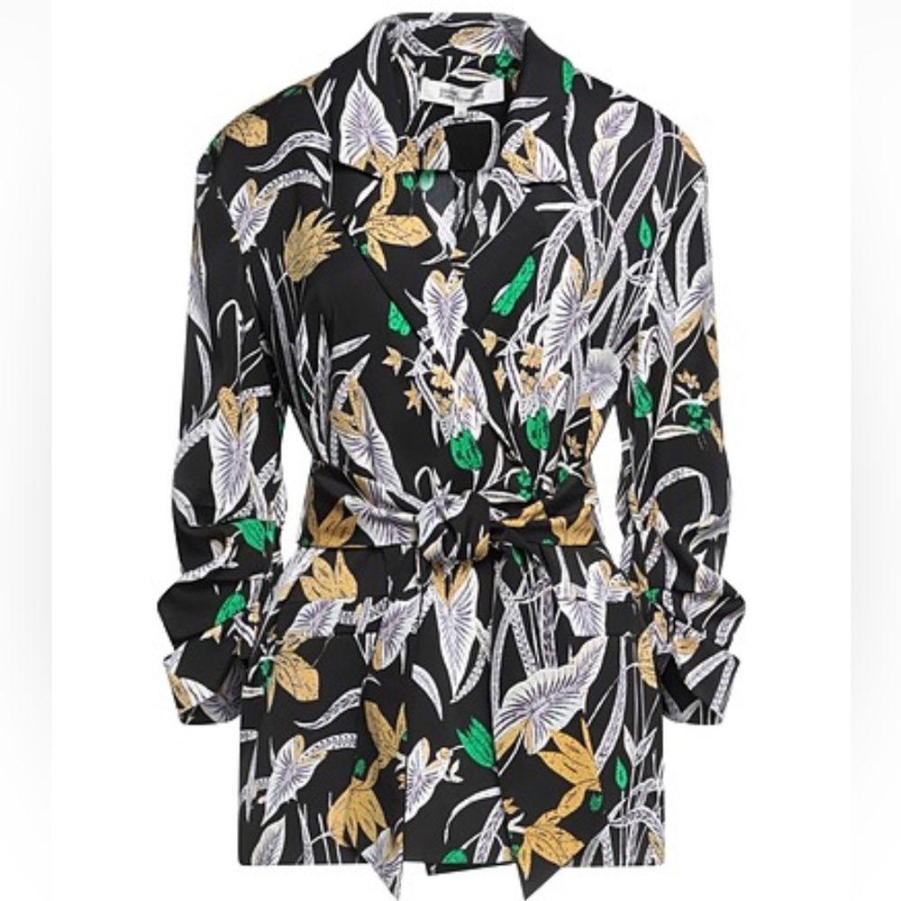 Diane Von Furstenberg Printed Wrap Belted Blazer XL
